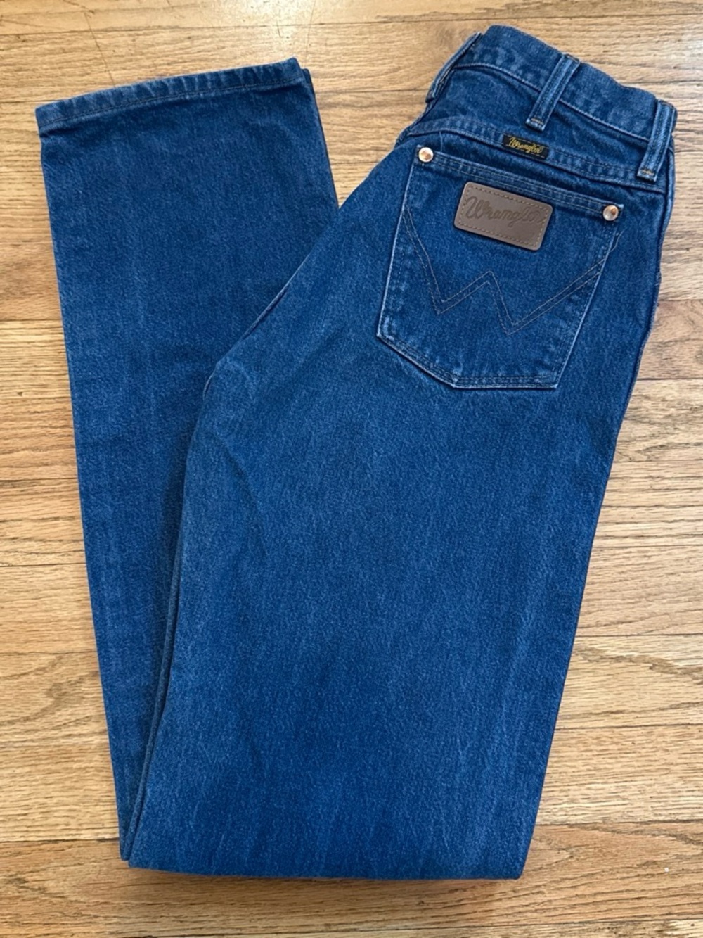 Wrangler Women's Straight Leg Blue Denim Jeans with Back Pocket Patch